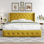 Queen Size Lift-Up Storage Bed With Wingback Headboard, Upholstered Platform Bed Frame With Hidden Storage