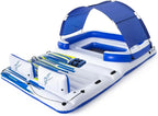 Bestway Tropical Breeze 6-Person Inflatable Party Island Float With Cup Holders, Backrests And Sun Shade - Blue/Yellow
