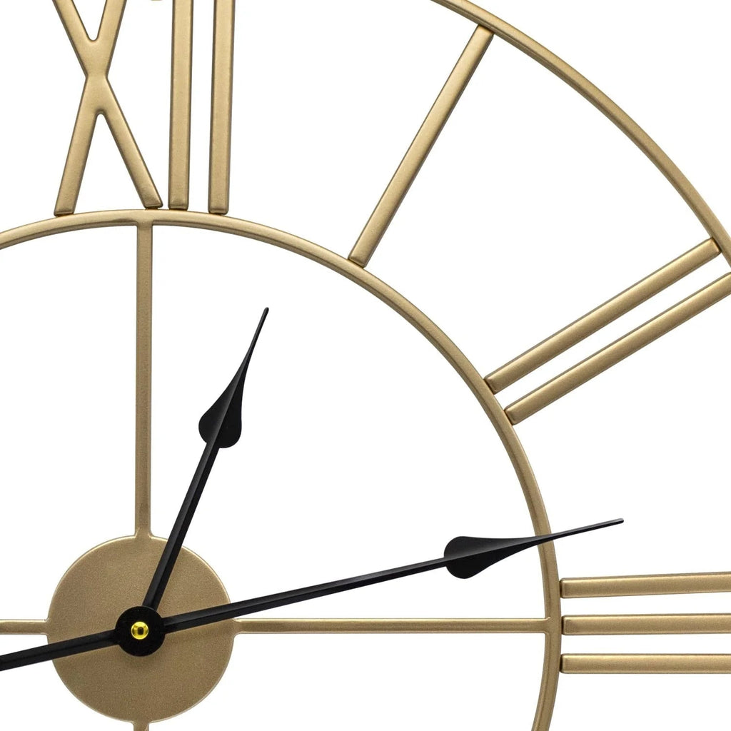 24 Inch Round Black Powder-Coated Metal Wall Clock With Gold-Tone Hands