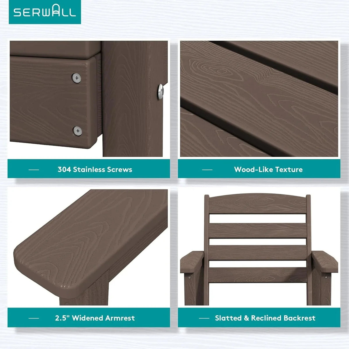 SERWALL 7-Piece HDPE Patio Dining Set, Aruba, 66.9in D x 32.2in W x 29.1in H