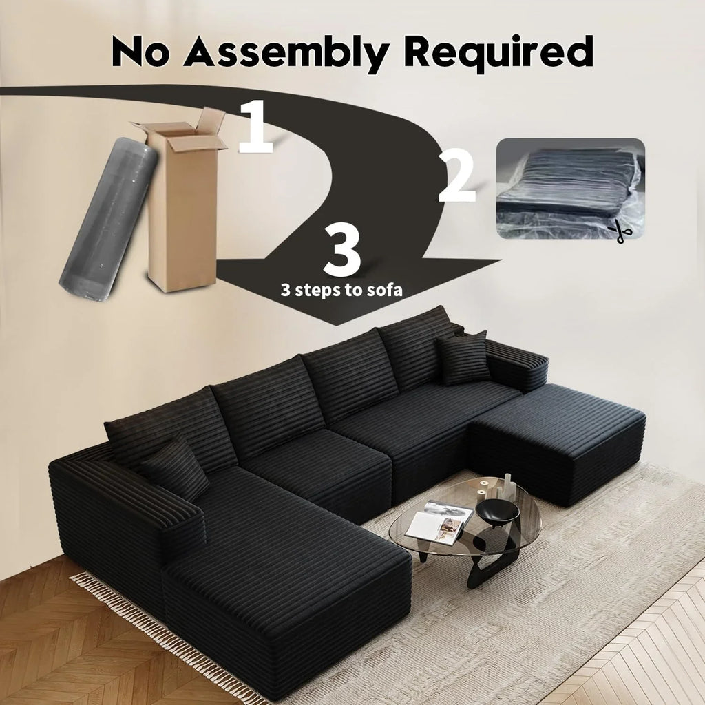 Settab Modular Sectional Sofa, 2 Seater Left-Facing Chaise, Black, 68.9 inch D x 107.5 inch W x 36.3 inch H