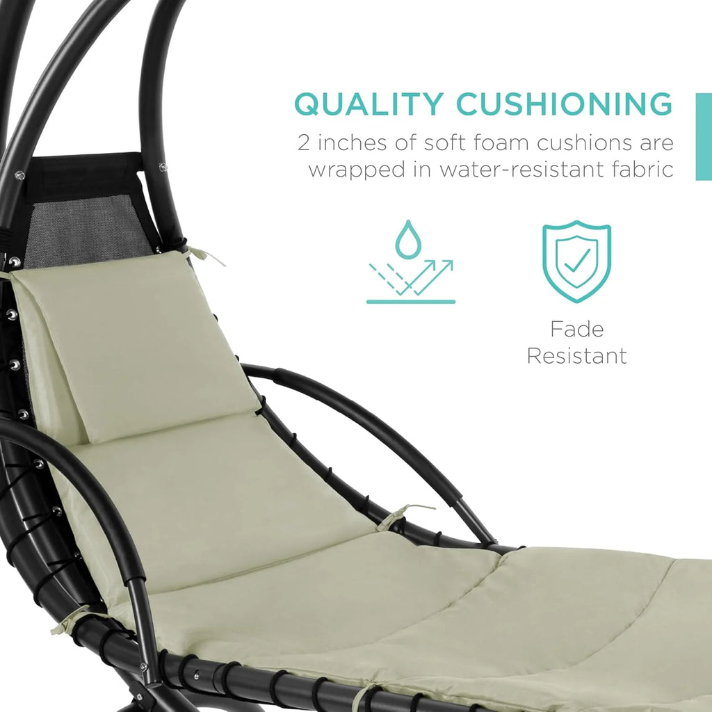 Best Choice Products Outdoor Hanging Steel Chaise Lounge Chair With Canopy, Charcoal Gray - SKY5871