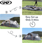 unp 10-Person Camping Tent, 18ft x 9ft x 78in, 2 Rooms, 5 Mesh Windows