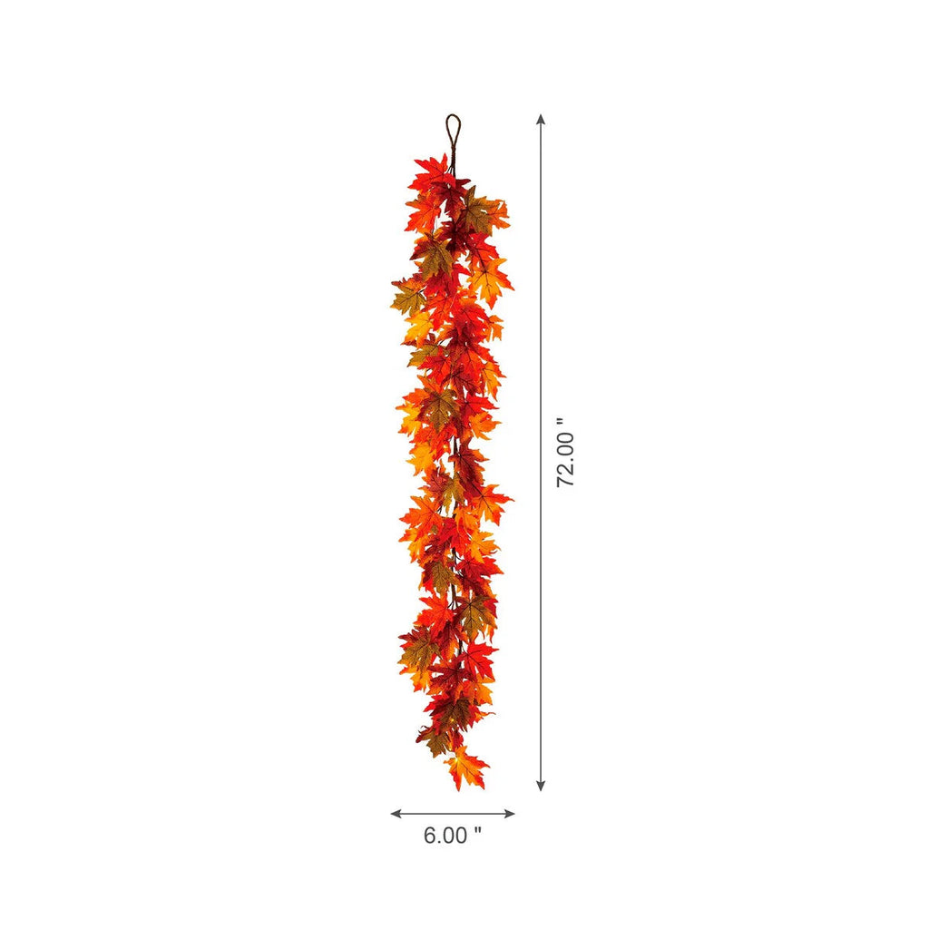 Thanksgiving LED Lighted Fall Maple Leaf Wreath And Garland, 24 in Wreath / 72 in Garland - 20 Clear Lights