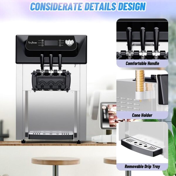 Commercial 3-Flavor Soft Serve Ice Cream Machine, 2200W, 5.3-7.4 Gal/Hr - ICE_CREAM_MAKER