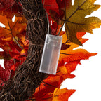 Thanksgiving LED Lighted Fall Maple Leaf Wreath And Garland, 24 in Wreath / 72 in Garland - 20 Clear Lights
