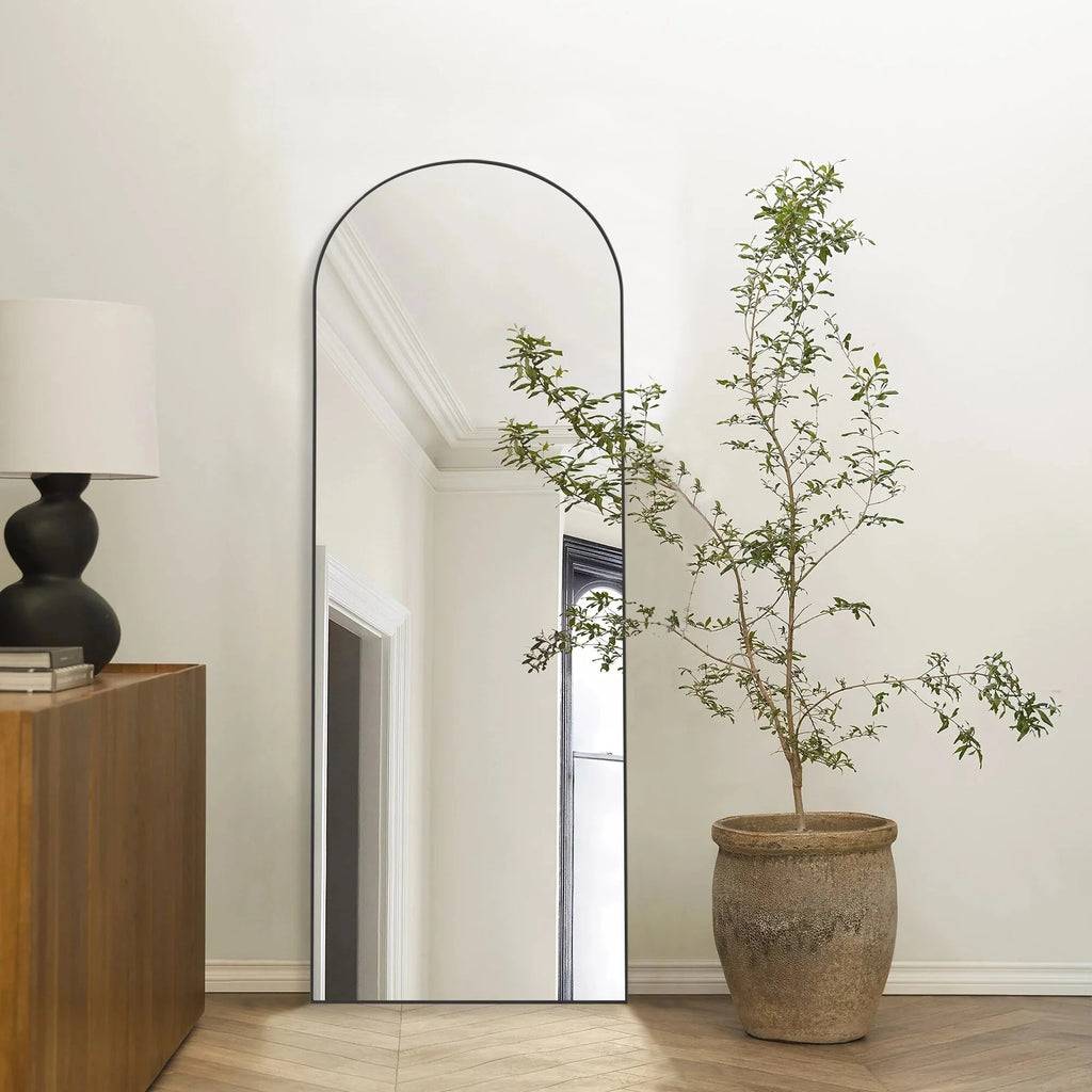 Full-Length Floor Mirror 64x21, Aluminum Alloy Frame With Stand And Wall Mount Option