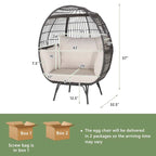 Oversized Wicker Egg Chair With 4 Cushions, 43 x 32.5 x 57 in