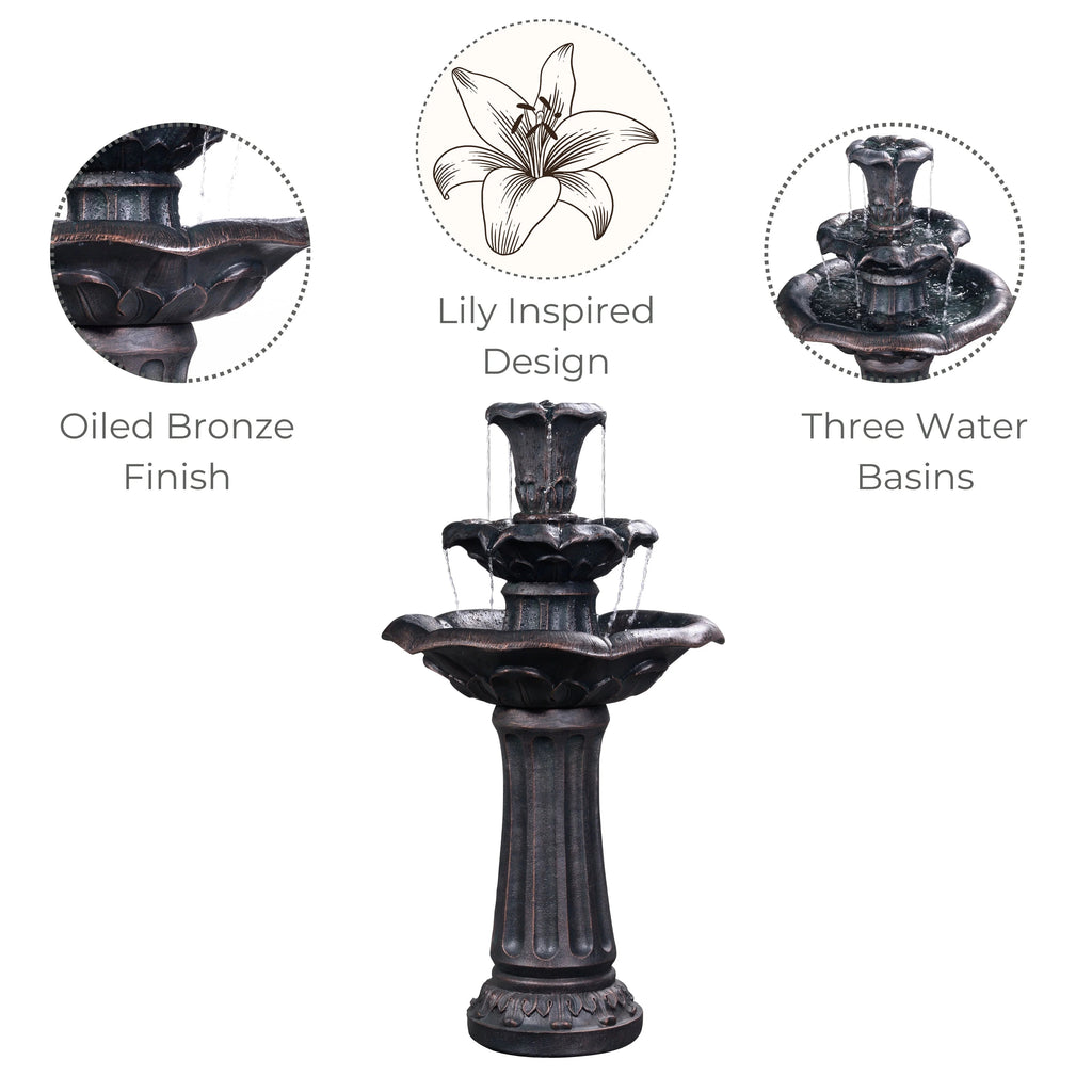Teamson Home 3-Tier Lily Birdbath Water Fountain, 20.47 in Dia. x 37.8 in H