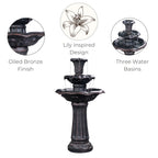 Teamson Home 3-Tier Lily Birdbath Water Fountain, 20.47 in Dia. x 37.8 in H