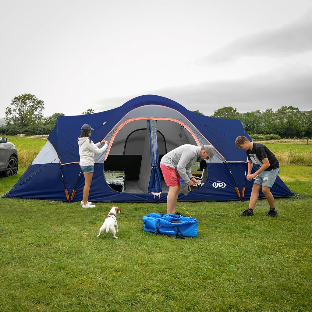 unp 10-Person Camping Tent, 18ft x 9ft x 78in, 2 Rooms, 5 Mesh Windows
