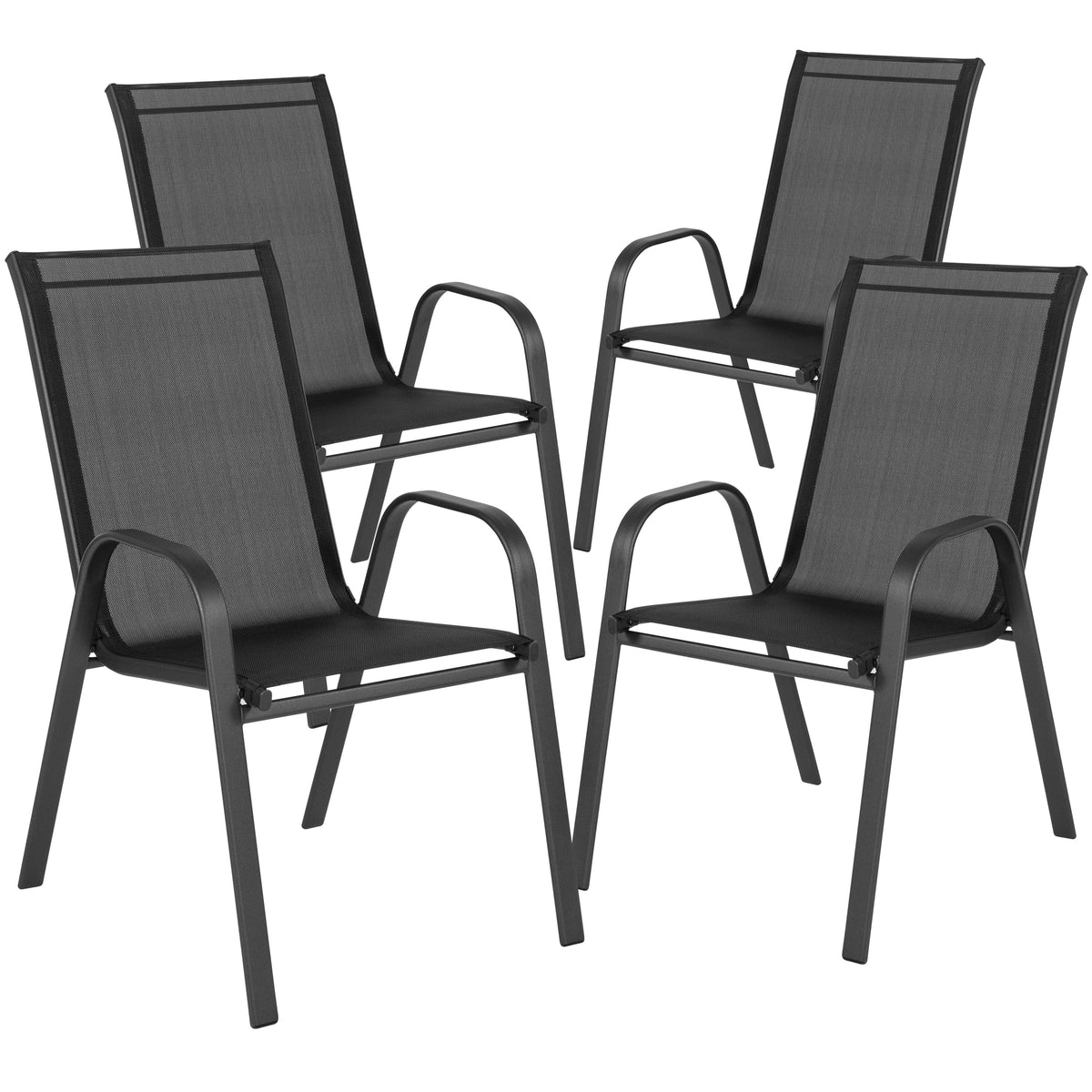 Emma + Oliver Outdoor Stack Chairs, Gray, 4 Pack, 21.25in W x 29in D x 36in H
