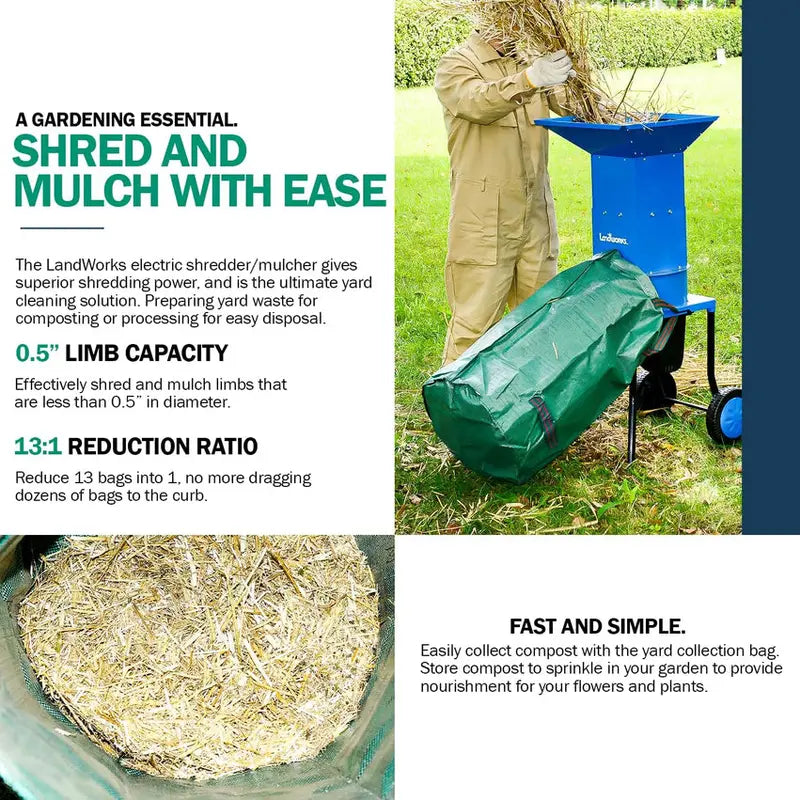 Landworks Electric Leaf Mulcher & Shredder, 120V, 11-Inch Blade, 0.5-Inch Cutting Capacity