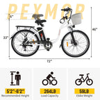PEXMOR Adult City Commuter Electric Bike 350W Peak 500W 36V 12.5AH 26in Shimano 6-Speed