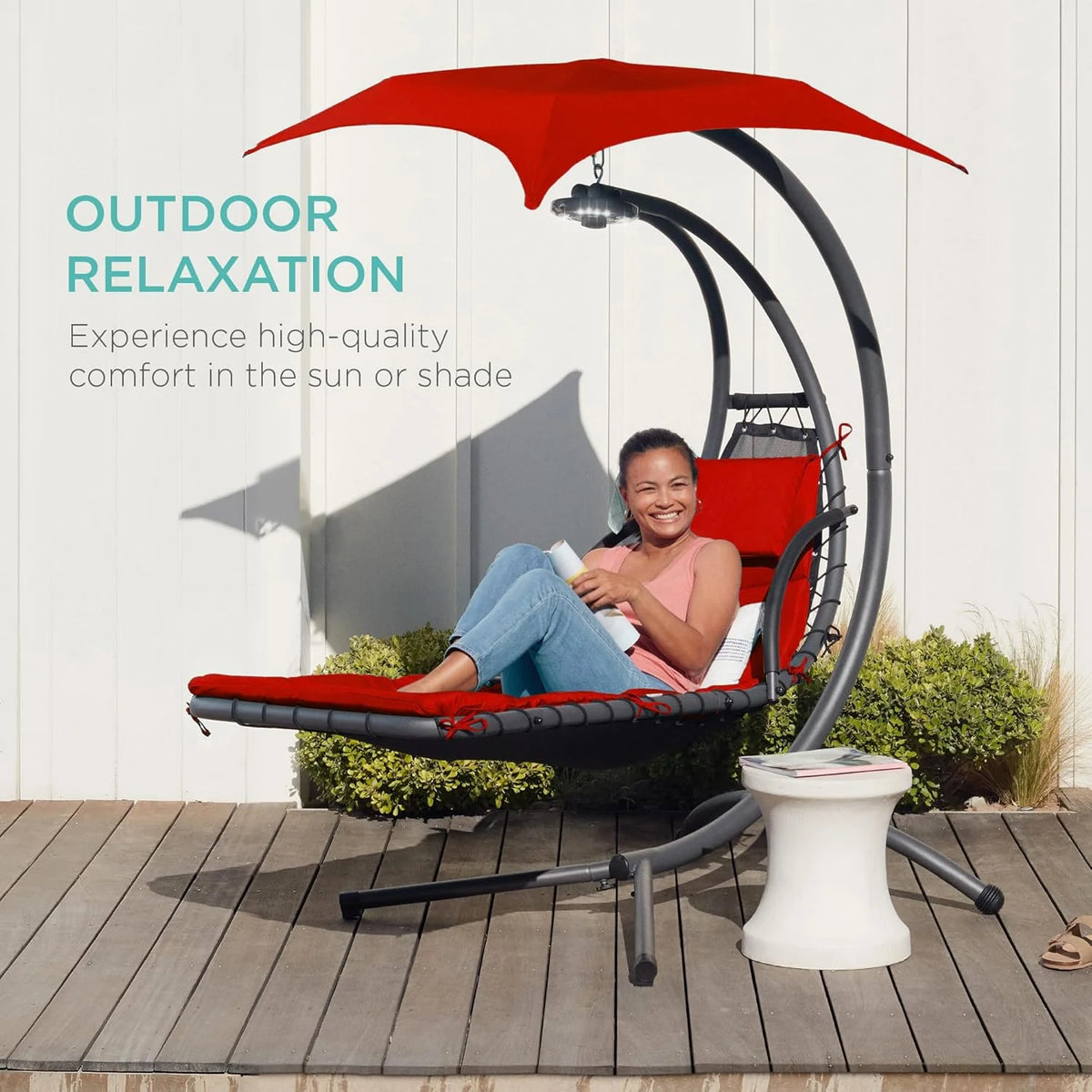 Best Choice Products Outdoor Hanging Steel Chaise Lounge Chair With Canopy, Charcoal Gray - SKY5871