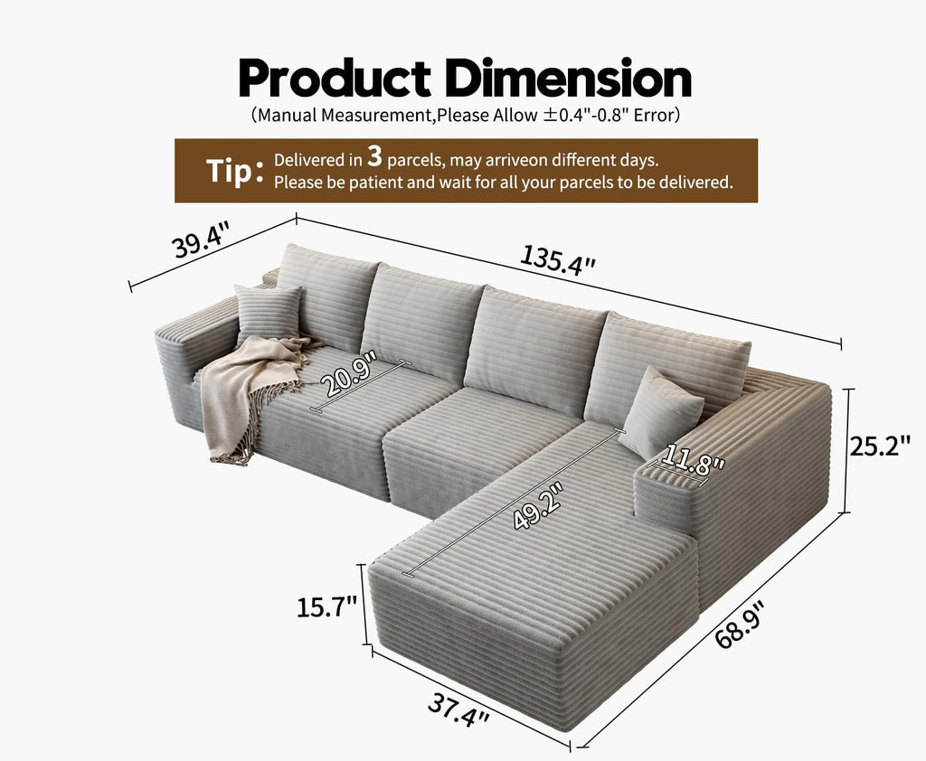Settab Modular Sectional Sofa, 2 Seater Left-Facing Chaise, Black, 68.9 inch D x 107.5 inch W x 36.3 inch H