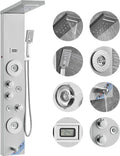 Stainless Steel Shower Panel System, 6 Shower Modes, 4 Massage Jets, Silver - Shower Panel System 6
