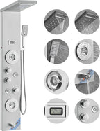 Stainless Steel Shower Panel System, 6 Shower Modes, 4 Massage Jets, Silver - Shower Panel System 6