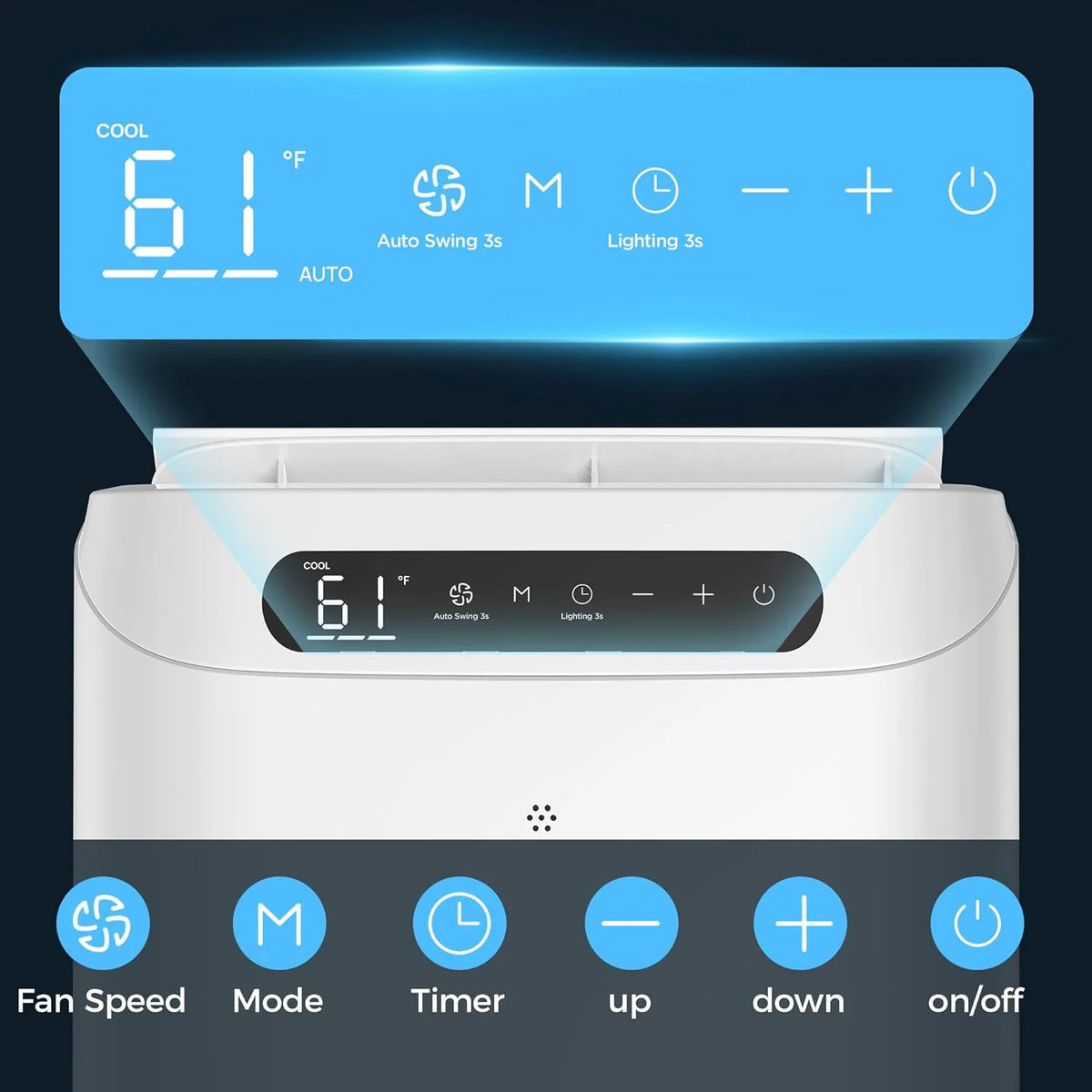 HUMHOLD Portable Air Conditioner 14000 BTU, 3-in-1 Cooling, Dehumidifier And Fan, White - HDPAC-10-B1