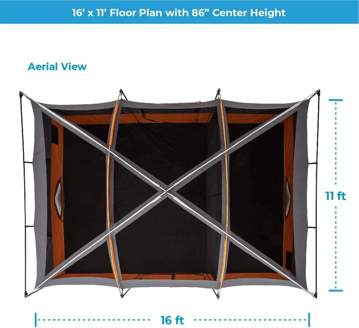 CORE 12 Person Straight Wall Cabin Tent, 16 x 11 Feet, Orange - SUVELAM