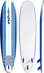 8ft Soft Top Foam Surfboard, EPS Core, 3 Stringers, Wax-Free Longboard, 200lb Capacity