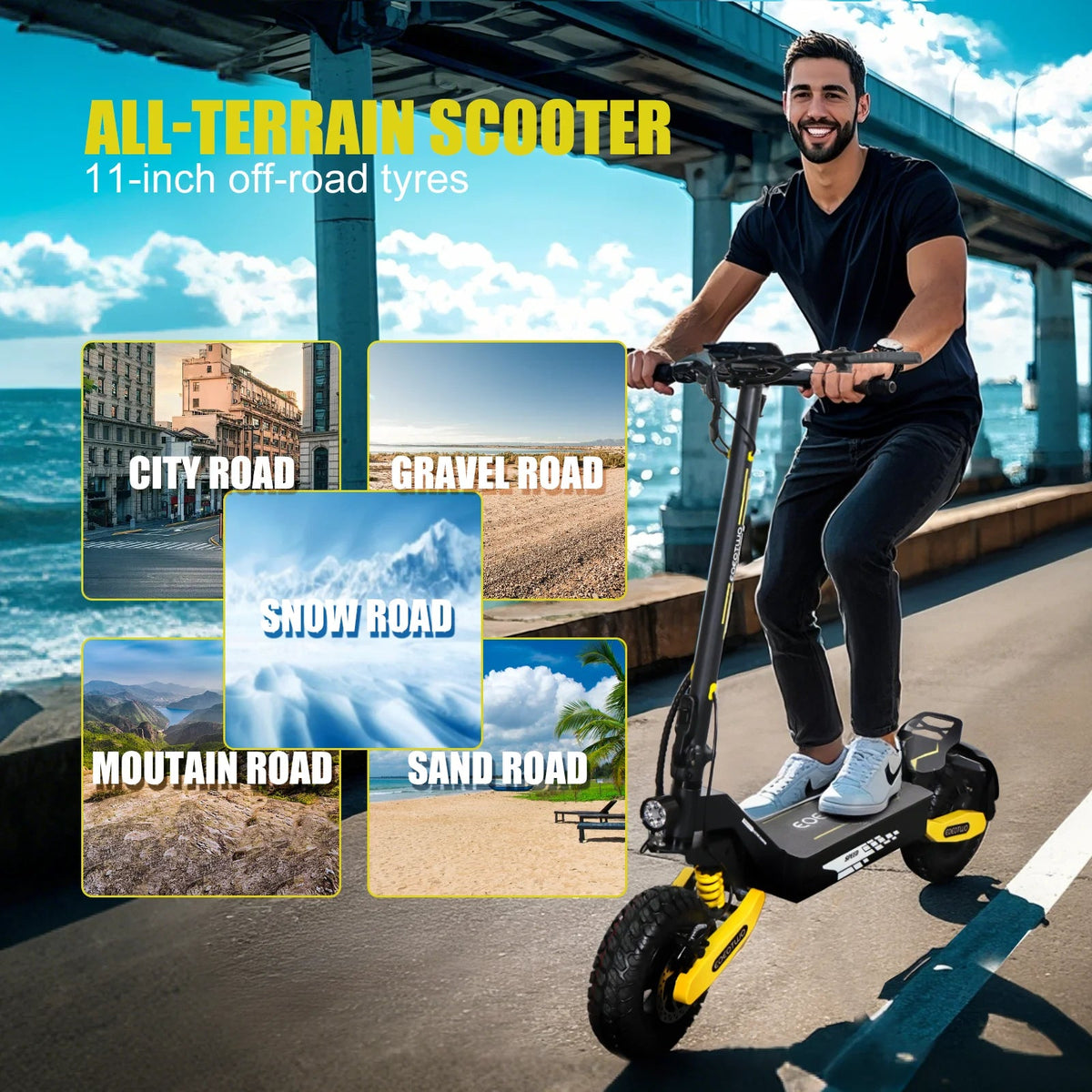 Off Road Electric Scooter For Adults, 1200W, 11 in Tires, 330 lb Load - GT06