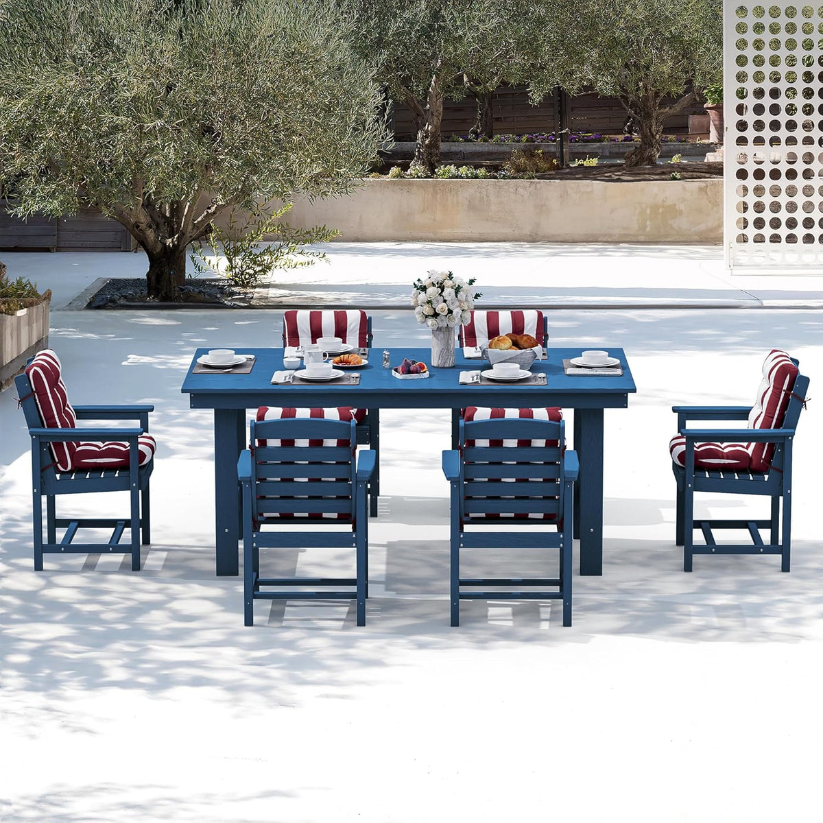 SERWALL 7-Piece HDPE Patio Dining Set, Aruba, 66.9in D x 32.2in W x 29.1in H