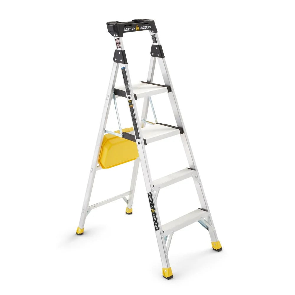 Gorilla Ladders Aluminum Dual Platform Heavy-Duty Ladder With Project Bucket, 5.5 ft, 300 lb Capacity - Multicolor