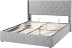 Queen Size Lift-Up Storage Bed With Wingback Headboard, Upholstered Platform Bed Frame With Hidden Storage