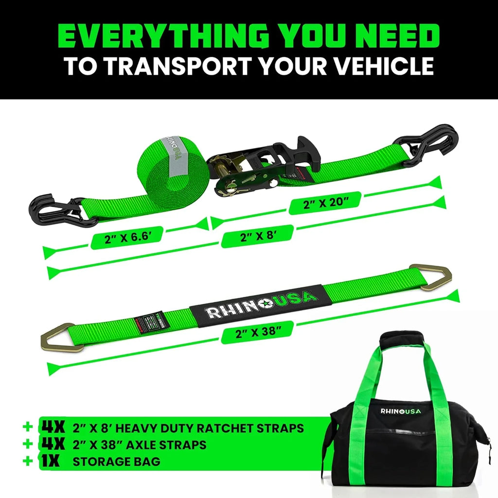 Rhino USA Car Tie-Down Straps With J Hooks, 4-Pack, 2 Inch x 8 Feet, Black - HDKIT-P 2IN-HDKIT