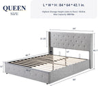 Queen Size Lift-Up Storage Bed With Wingback Headboard, Upholstered Platform Bed Frame With Hidden Storage