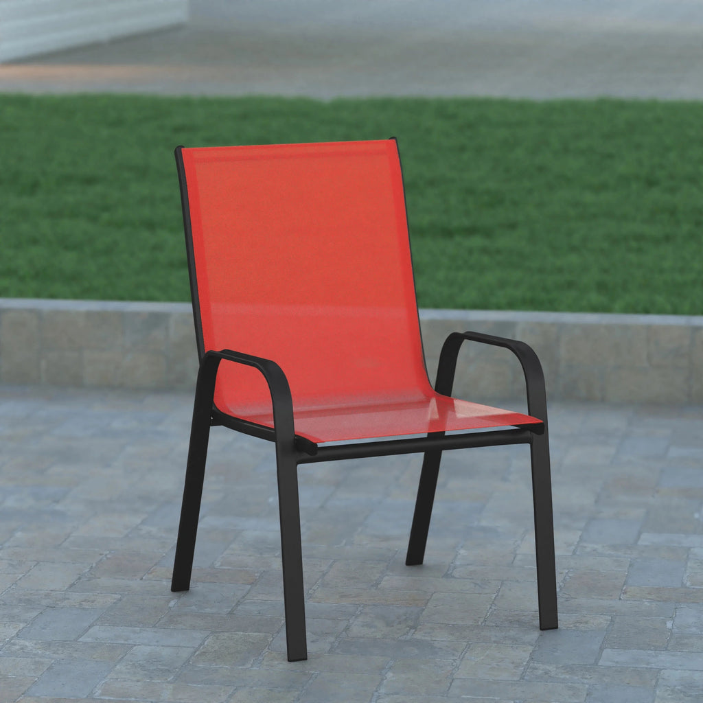 Emma + Oliver Outdoor Stack Chairs, Gray, 4 Pack, 21.25in W x 29in D x 36in H