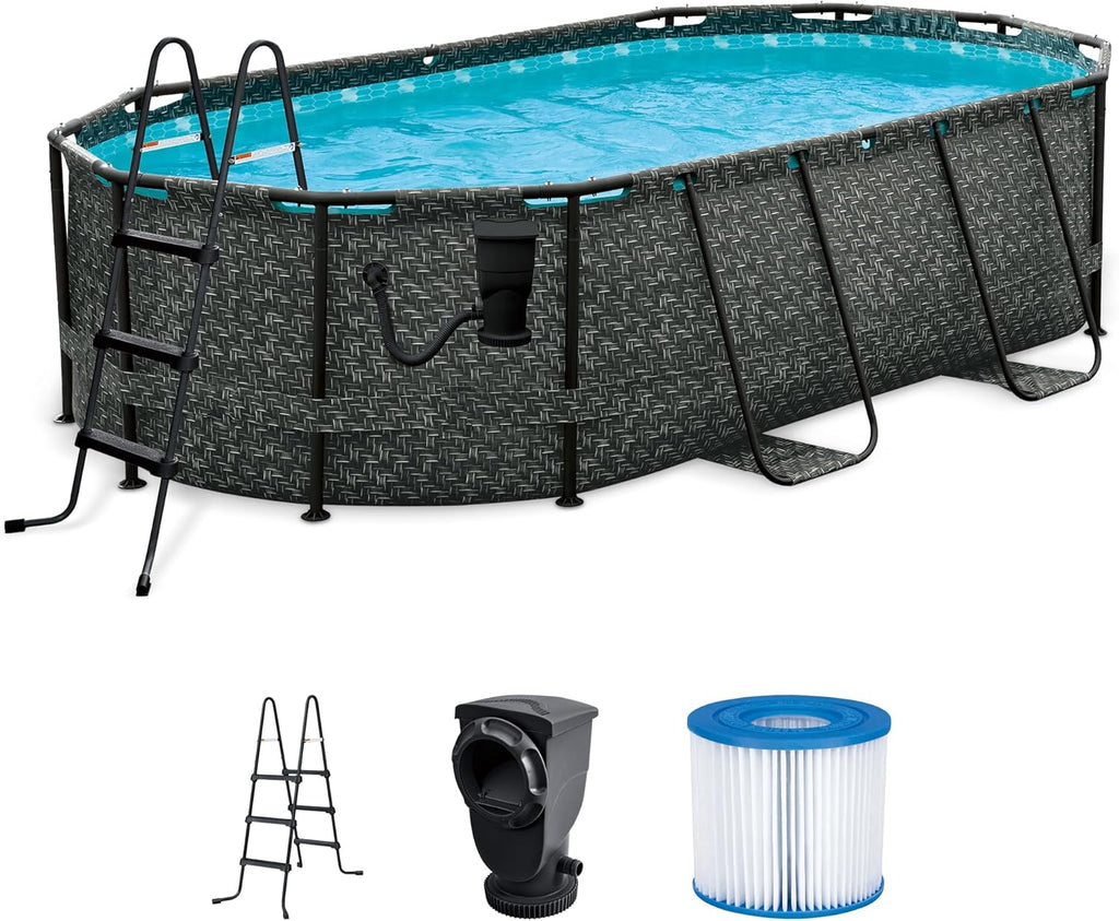 Funsicle Oasis Designer Oval Above-Ground Pool Set, 167 x 98 x 39.5 Inches - Dark Herringbone Gray