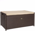 Barton Rattan Style Outdoor Storage Bench, 60-Gallon, Brown - With Seat Cushion