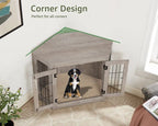 Unipaws Corner Wooden Dog Crate Furniture, Medium, Weathered Gray - Indoor Pet Kennel End Table With Cushion
