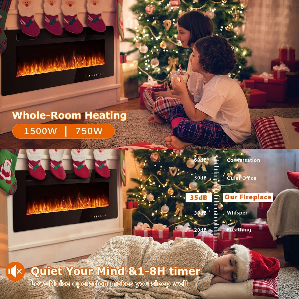 Ultra-Thin Linear Electric Fireplace, 30-72 Inch, Wall Mounted/Recessed