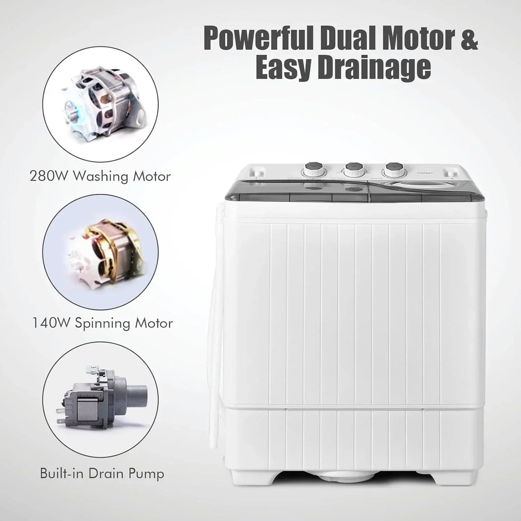 Costway Double Tub Washing Machine, 26 lb Capacity, 18 lb Wash, 8 lb Spin, Drain Pump