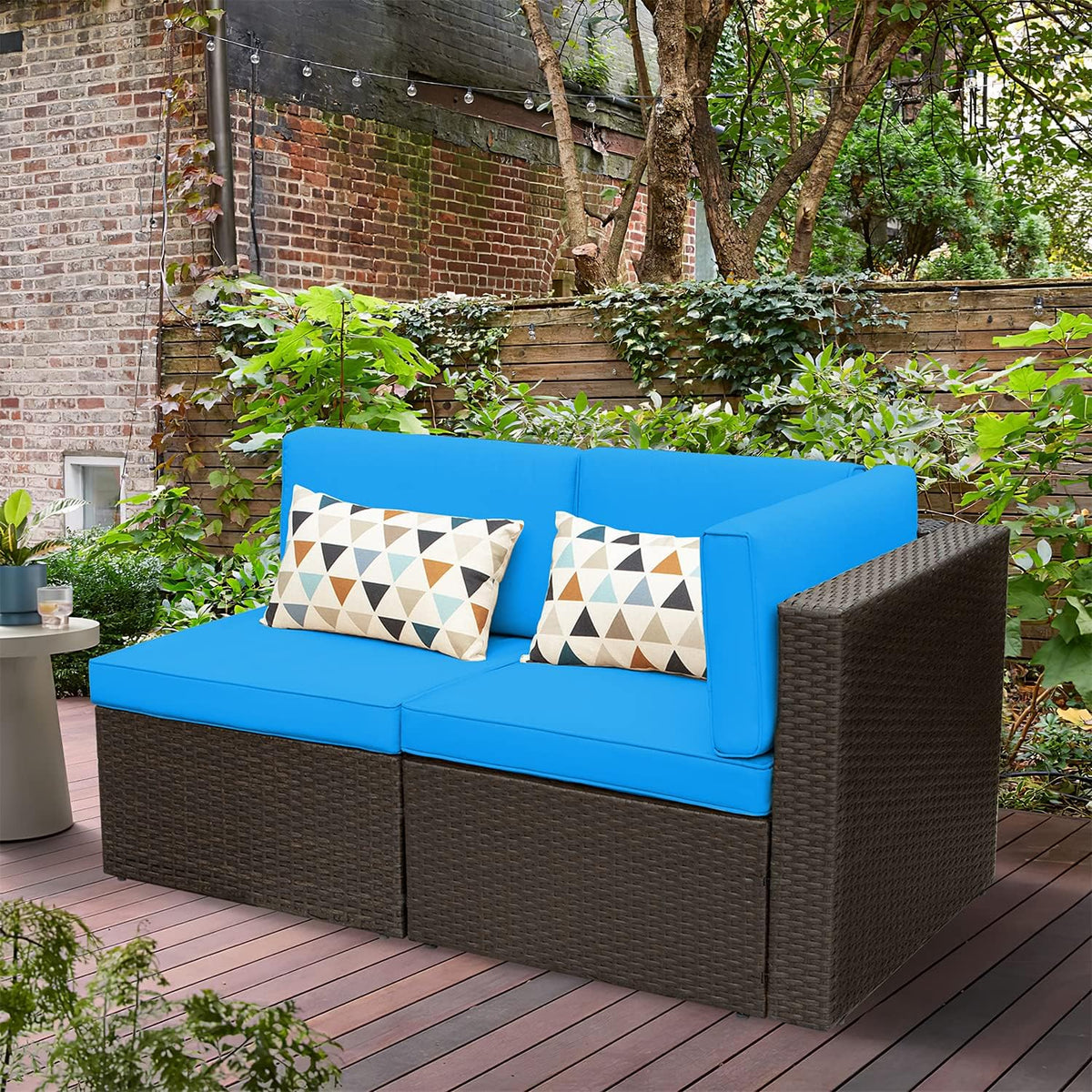 Devoko 5-Piece Outdoor Sectional Patio Sofa Set With Cushions And Glass Table - Beige
