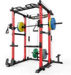 Sportsroyals Power Cage With Adjustable Cable Crossover System, 1600 lbs, Red, 61.6 x 56.0 x 82.6 in - Power Cage