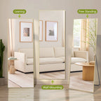 Full-Length Floor Mirror 64x21, Aluminum Alloy Frame With Stand And Wall Mount Option