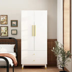 2-Door Wardrobe Closet Armoire With 2 Drawers And Clothes Rail - 70.9H x 31.5W x 19.1D