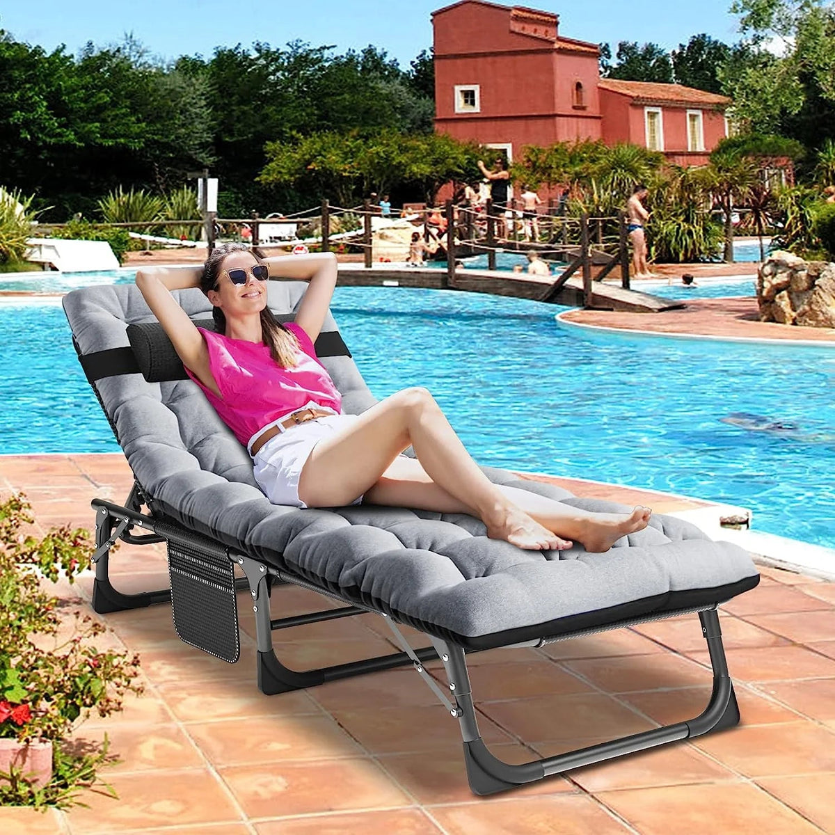 Slsy 5-Position Adjustable Folding Lounge Chair And Cot - 75.2" x 25.6" x 11.8"