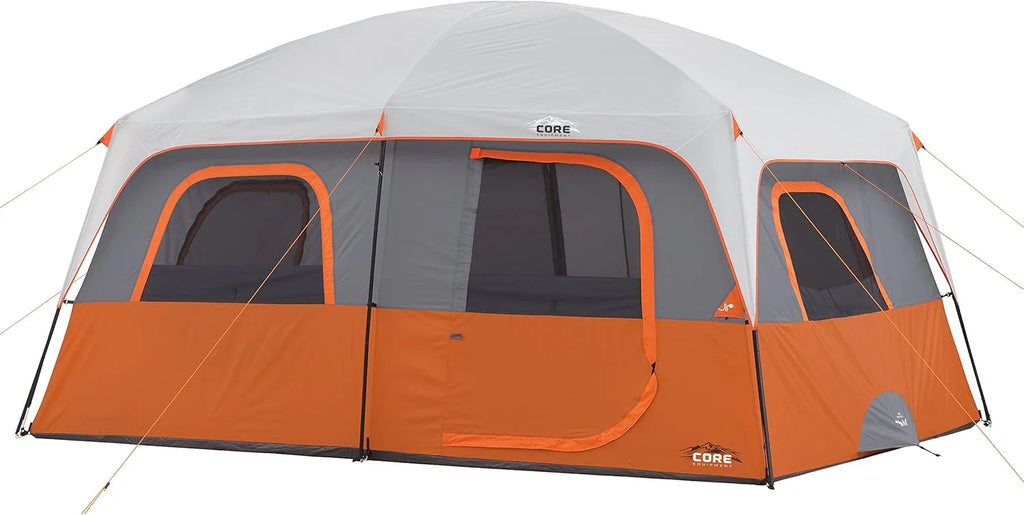 CORE 12 Person Straight Wall Cabin Tent, 16 x 11 Feet, Orange - SUVELAM
