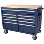 Husky Mobile Workbench With 9 Drawers, Hardwood Top And Power Connection, 117 cm W x 62 cm D - High-Gloss Black