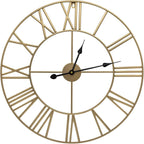 24 Inch Round Black Powder-Coated Metal Wall Clock With Gold-Tone Hands