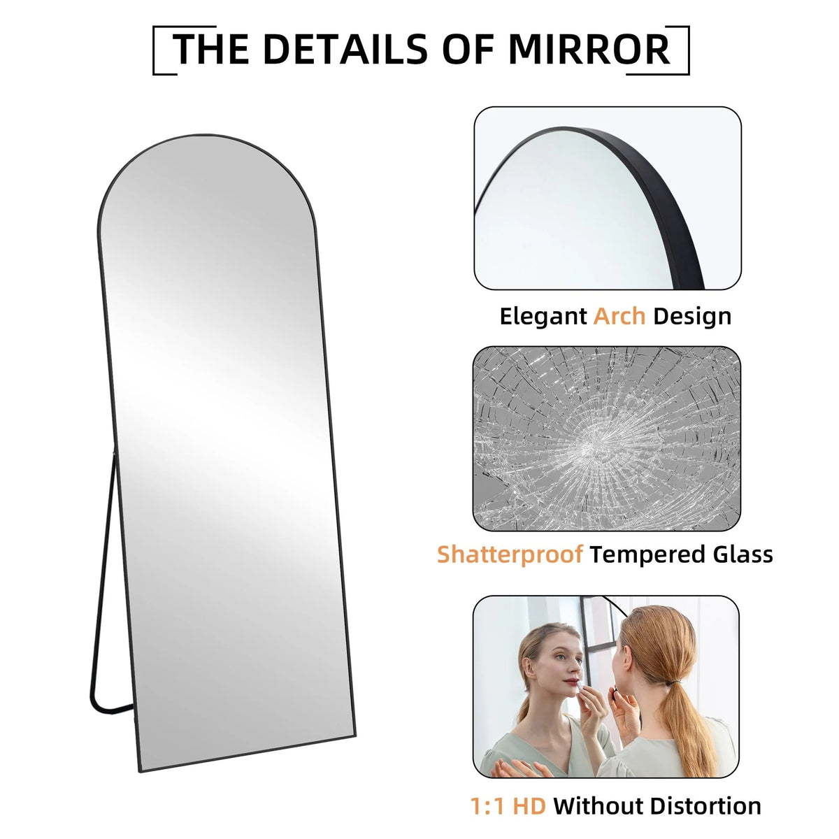 Full-Length Floor Mirror 64x21, Aluminum Alloy Frame With Stand And Wall Mount Option