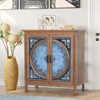 Vintage Storage Accent Cabinet With Drawers, Blue And White, 32 in L x 14.96 in W x 33.66 in H