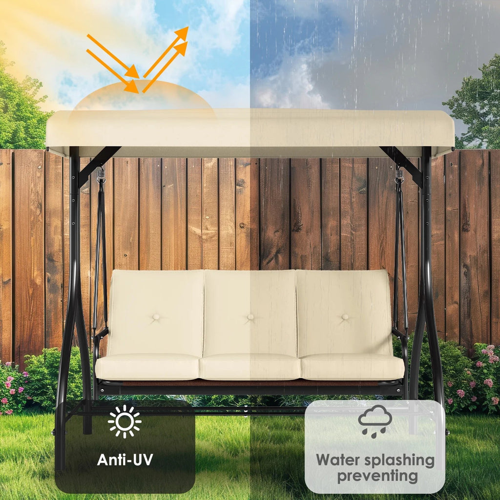 Arlopu 3-Person Outdoor Convertible Porch Swing Glider With Canopy
