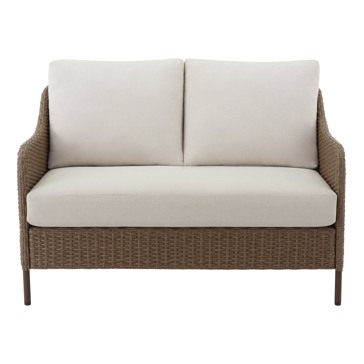 Mainstays Outdoor Patio Loveseat, Hand-Woven Wicker, 29.13in D x 46.25in W x 30.3in H - Chelsea