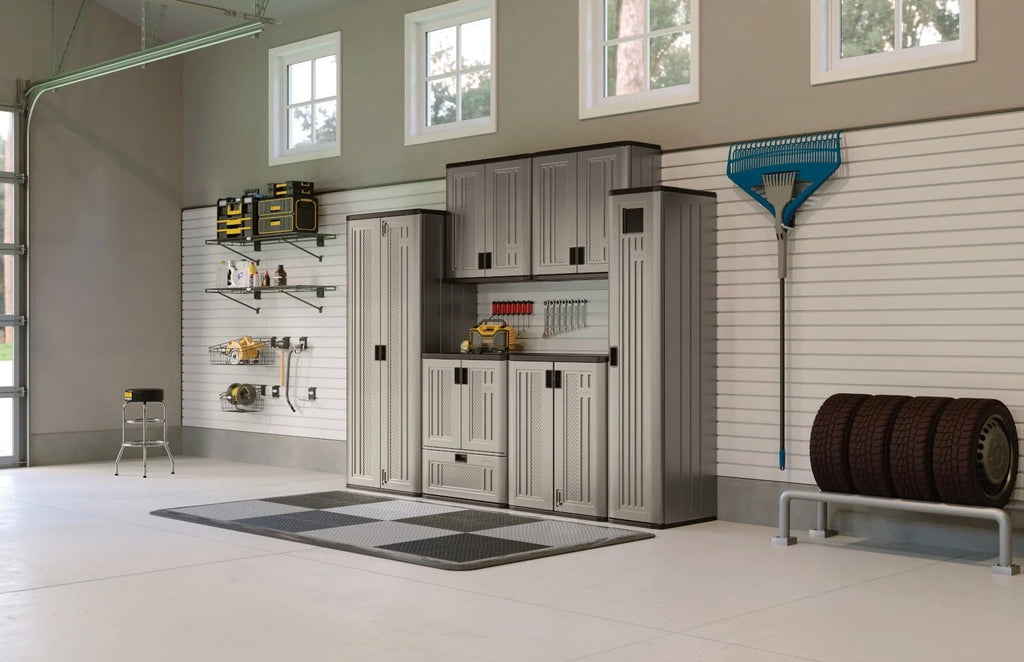 Suncast Single Drawer Resin Base Storage Cabinet - Platinum Metallic